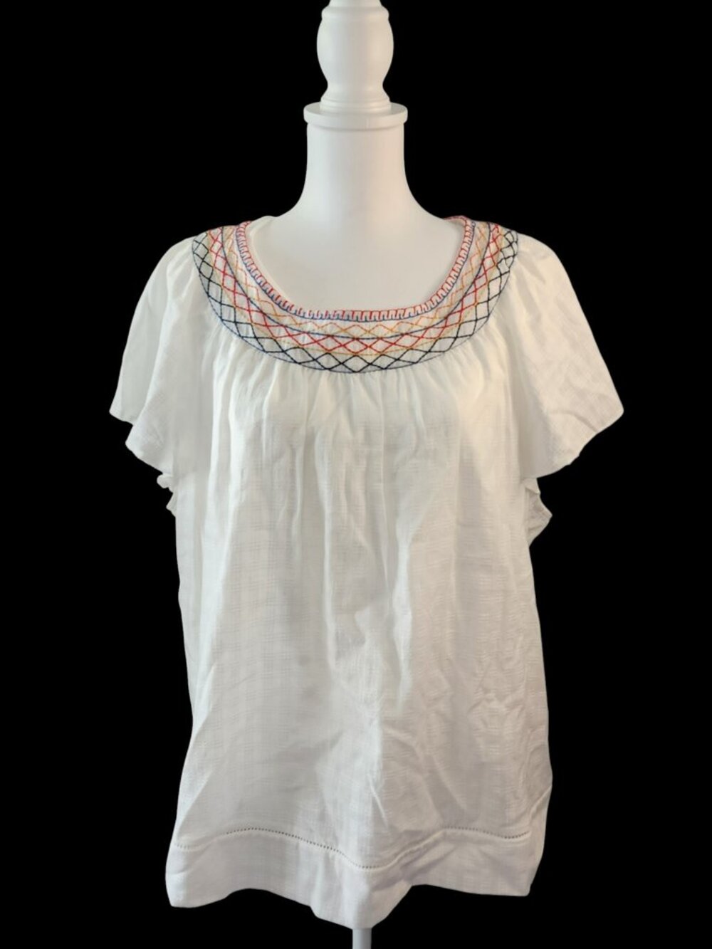My Danielle Boho White Embroidered Flutter Sleeve Blouse XXL Plus Size